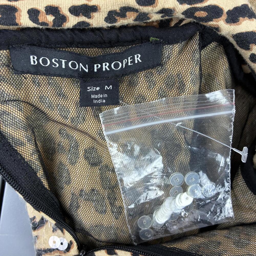 Boston Proper Leopard Print Sequin Long Sleeve Mockneck Top, M - Picture 4 of 10